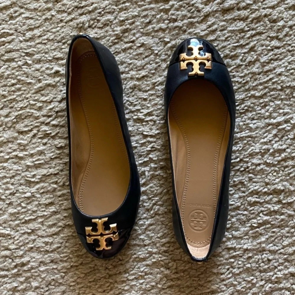 NWOB Tory Burch Black Leather and Patent Leather Jolie Ballet Flats Size 6